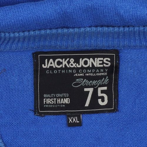 Jack & Jones Men's Blue 2XL V-Neck Cotton Pullover Jumper