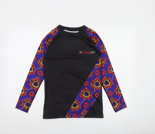 TYNAFIT Women's Black Geometric Long Sleeve Athletic Top Size S