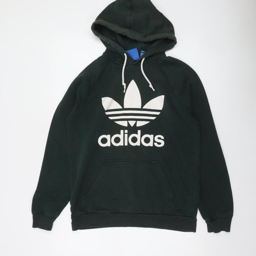 Adidas Mens Green Pullover Hoodie Small Logo Graphic Fleece