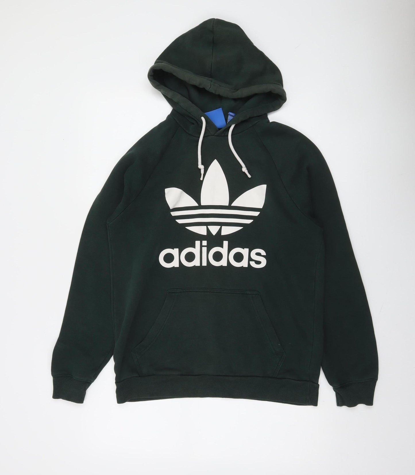 Adidas Mens Green Pullover Hoodie Small Logo Graphic Fleece