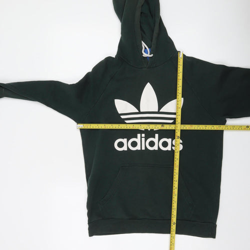 Adidas Mens Green Pullover Hoodie Small Logo Graphic Fleece
