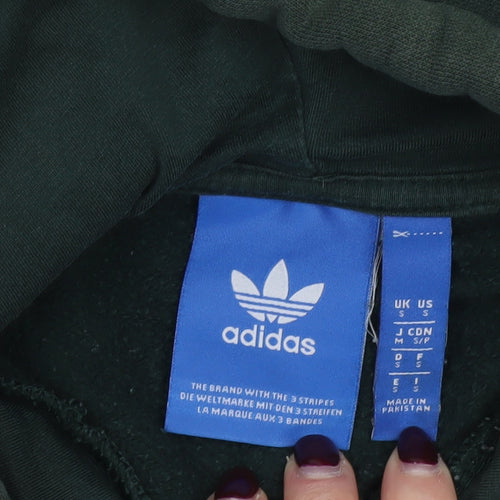 Adidas Mens Green Pullover Hoodie Small Logo Graphic Fleece