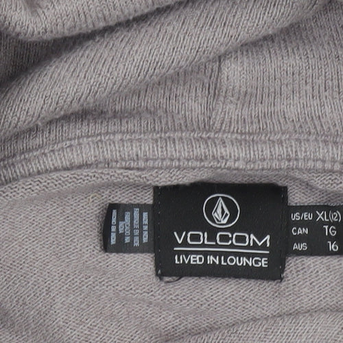 Volcom Women Grey XL Full Zip Hooded Jumper Cotton Blend