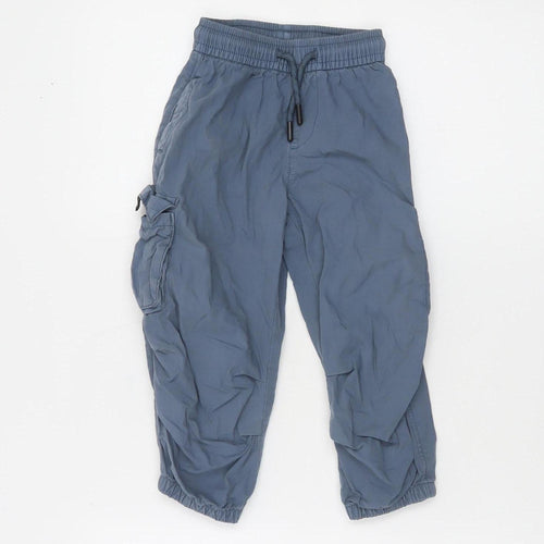 Marks and Spencer Boys Blue Cargo Trousers 2-3 Years Elastic Waist Cotton