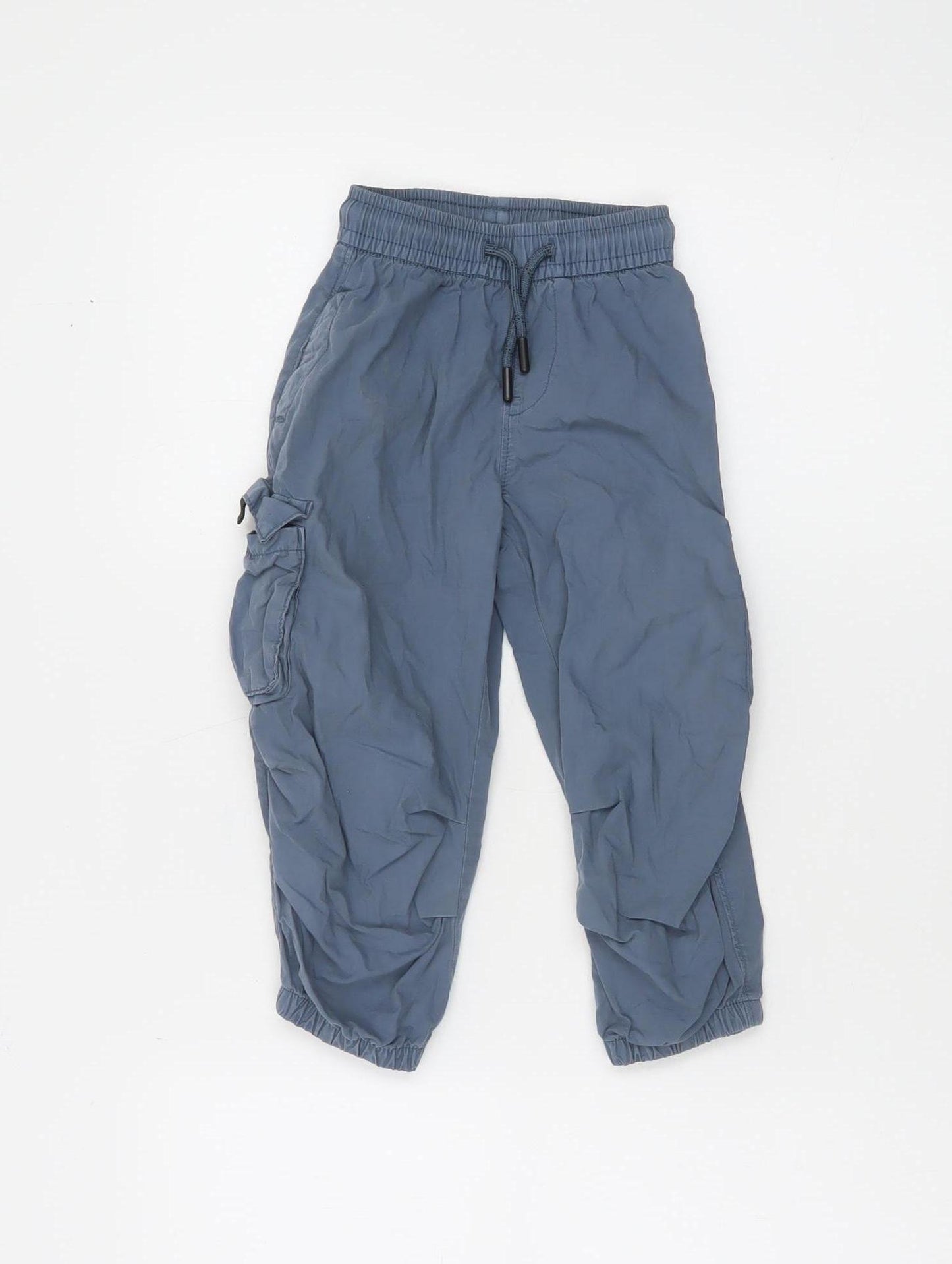 Marks and Spencer Boys Blue Cargo Trousers 2-3 Years Elastic Waist Cotton