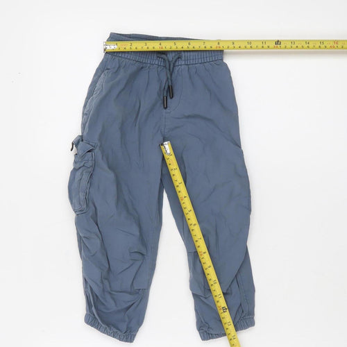 Marks and Spencer Boys Blue Cargo Trousers 2-3 Years Elastic Waist Cotton