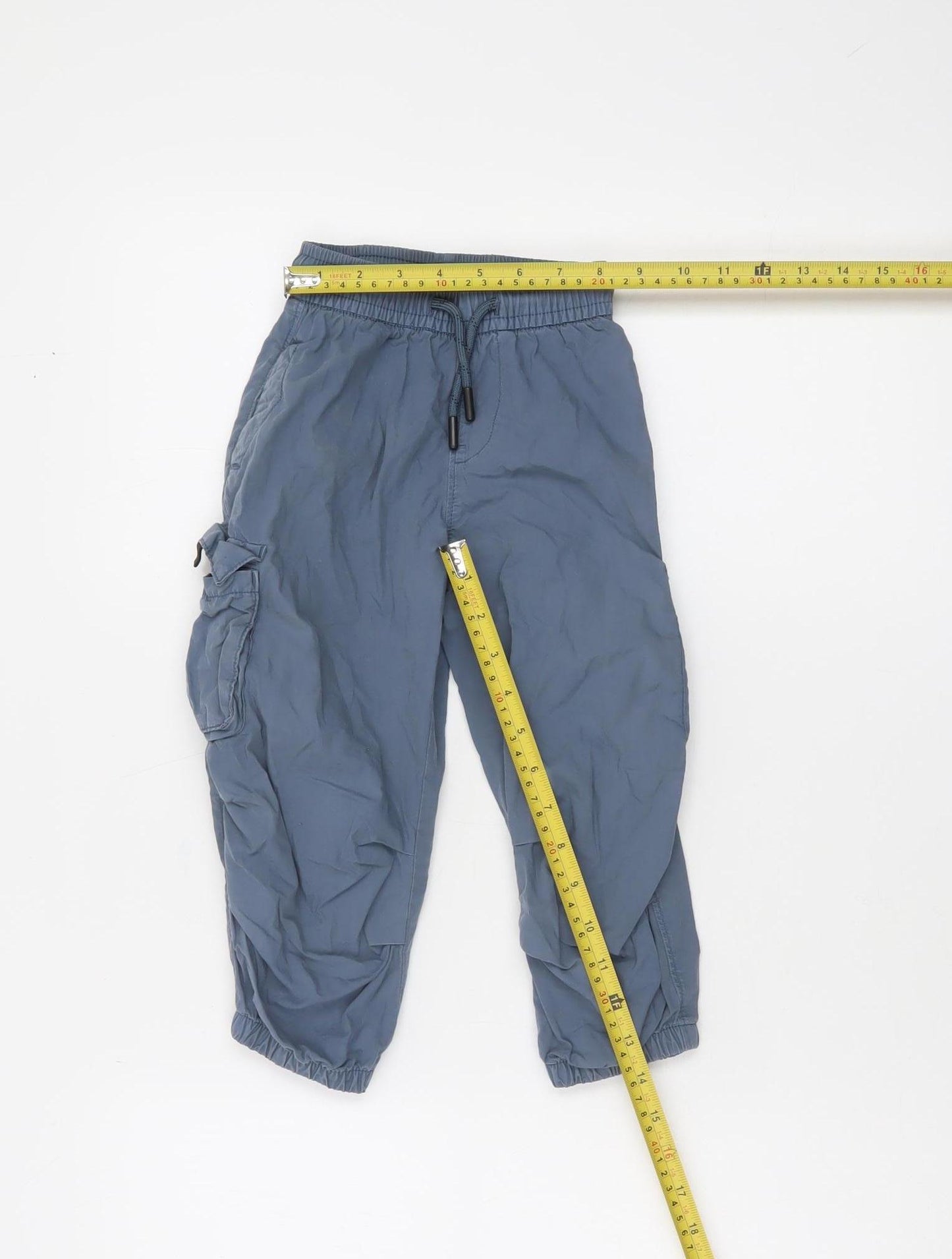 Marks and Spencer Boys Blue Cargo Trousers 2-3 Years Elastic Waist Cotton