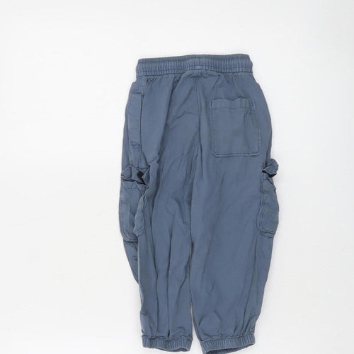 Marks and Spencer Boys Blue Cargo Trousers 2-3 Years Elastic Waist Cotton