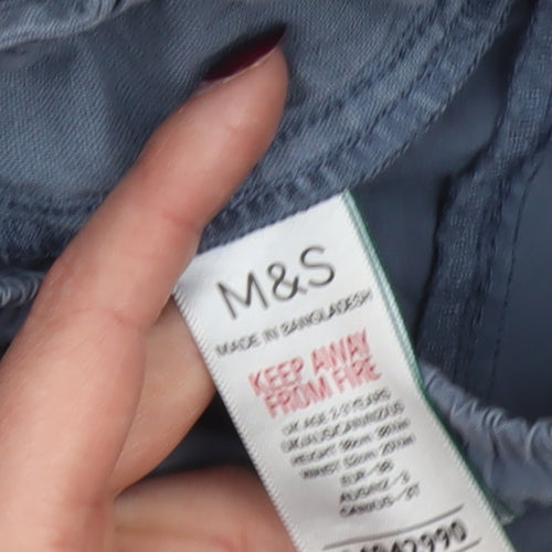 Marks and Spencer Boys Blue Cargo Trousers 2-3 Years Elastic Waist Cotton