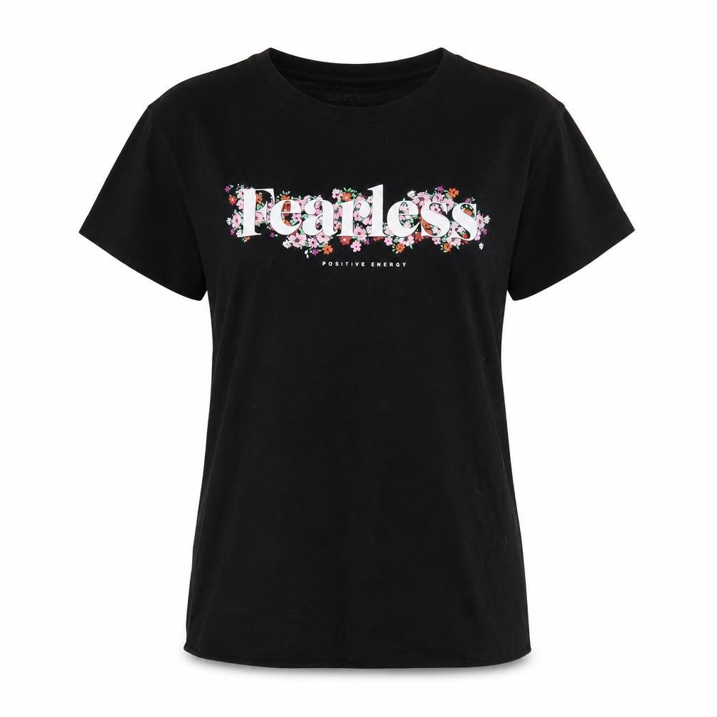 Stradivarius Women’s Black Floral Fearless Cotton T-Shirt Size 8