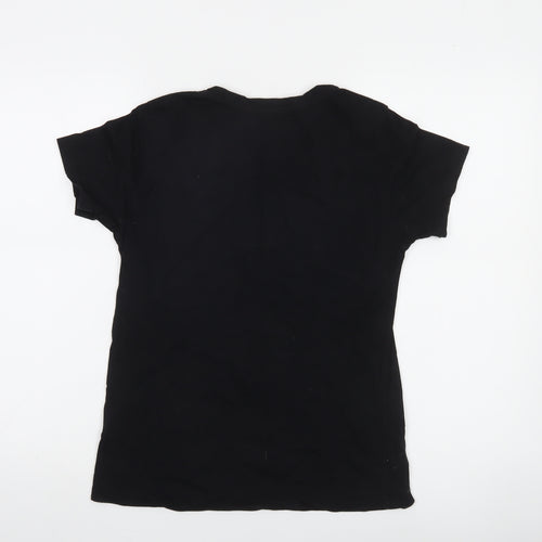Stradivarius Women’s Black Floral Fearless Cotton T-Shirt Size 8