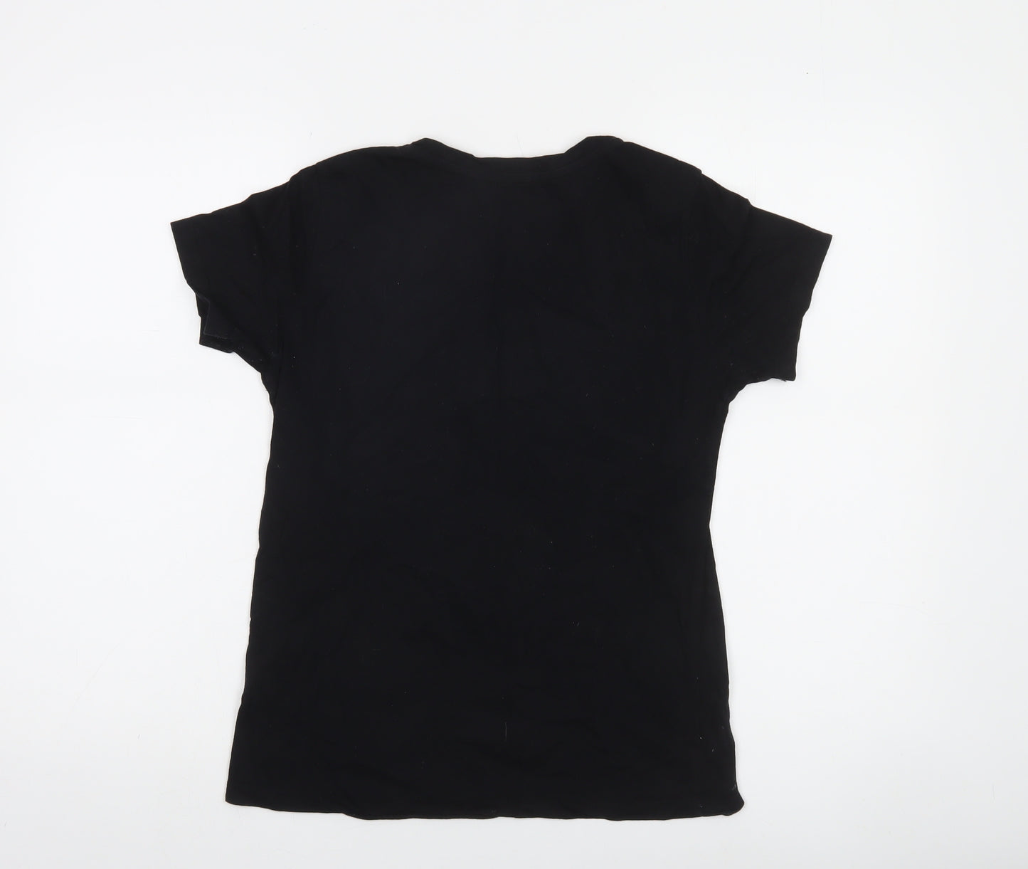 Stradivarius Women’s Black Floral Fearless Cotton T-Shirt Size 8