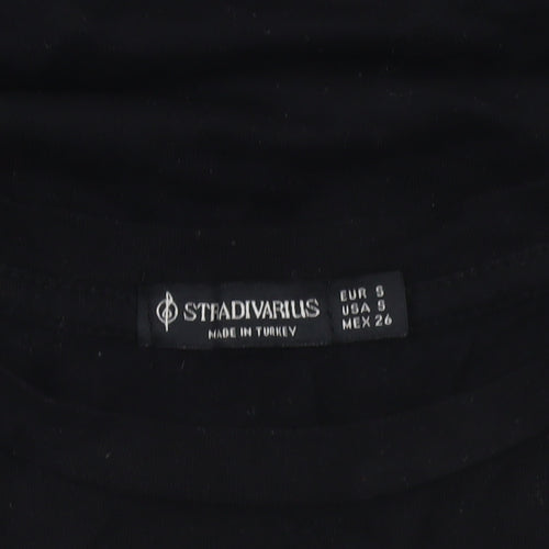 Stradivarius Women’s Black Floral Fearless Cotton T-Shirt Size 8