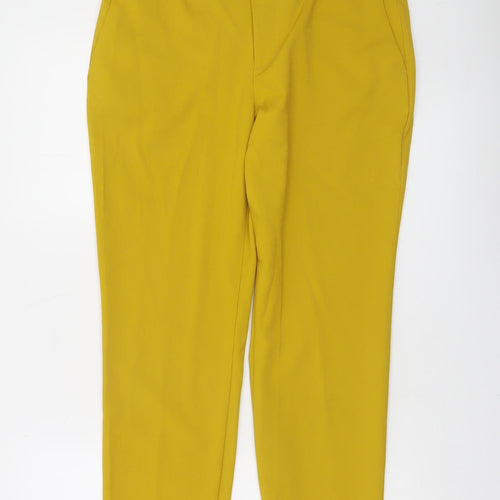 Zara Women Yellow Slim Cropped Trousers Size 12 Stretch Workwear