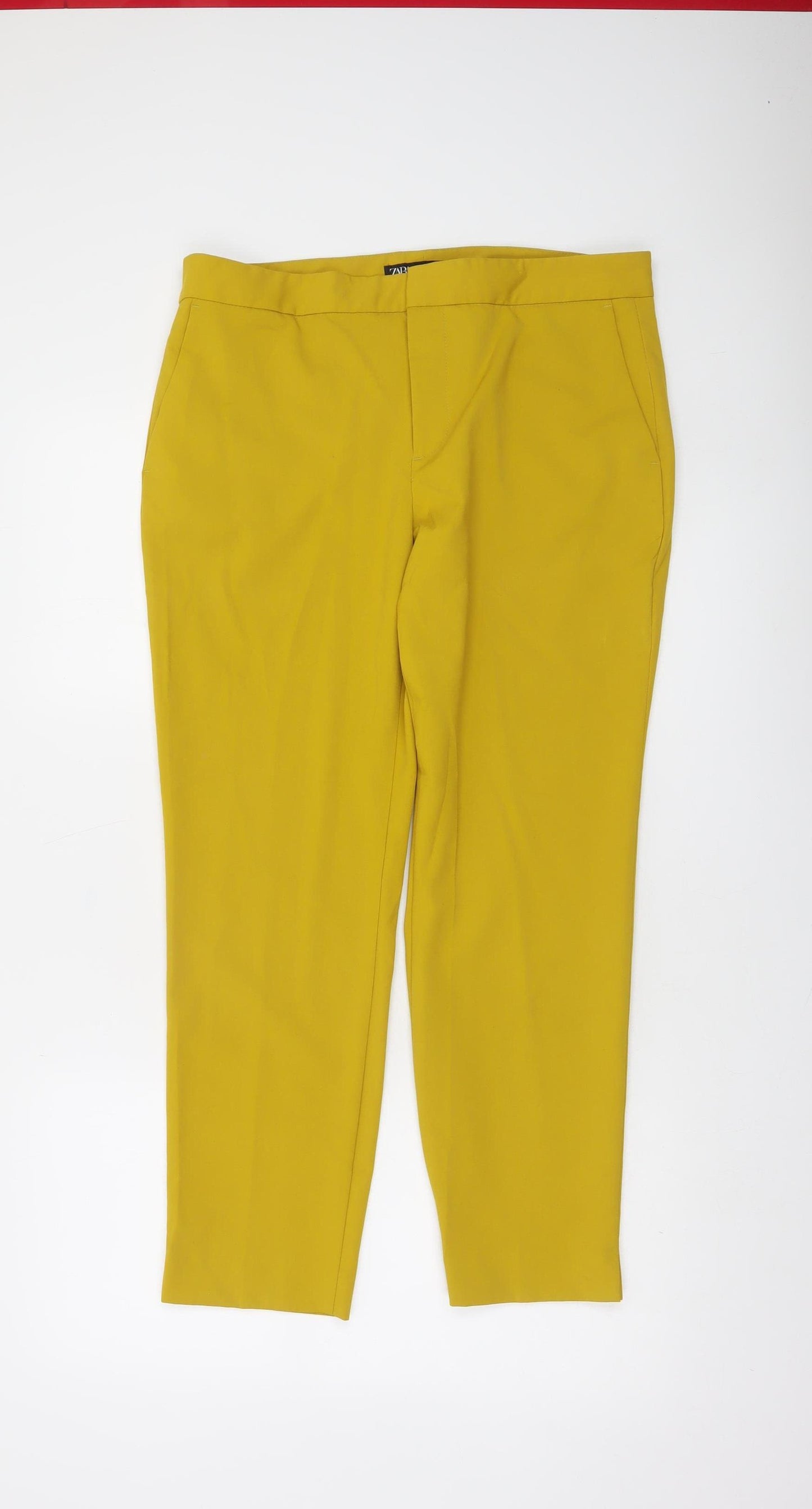 Zara Women Yellow Slim Cropped Trousers Size 12 Stretch Workwear