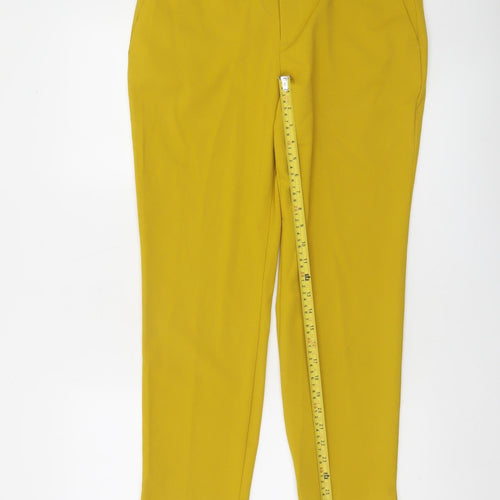 Zara Women Yellow Slim Cropped Trousers Size 12 Stretch Workwear