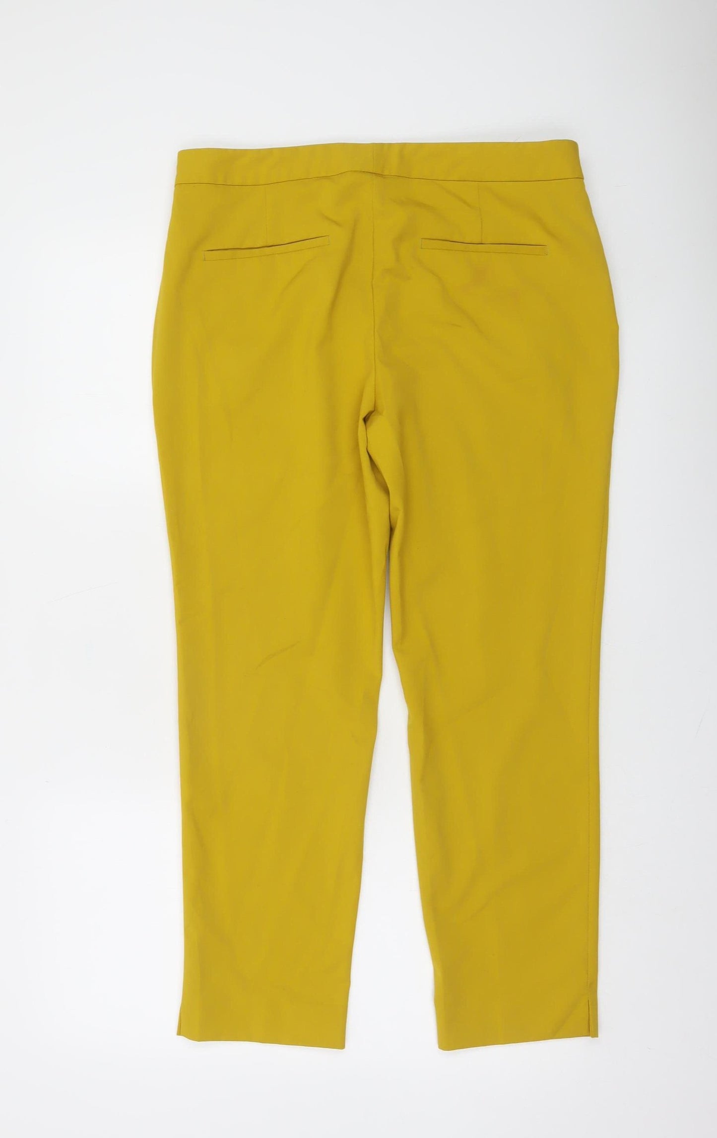 Zara Women Yellow Slim Cropped Trousers Size 12 Stretch Workwear