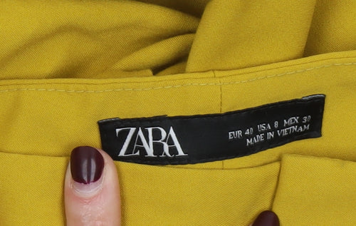 Zara Women Yellow Slim Cropped Trousers Size 12 Stretch Workwear