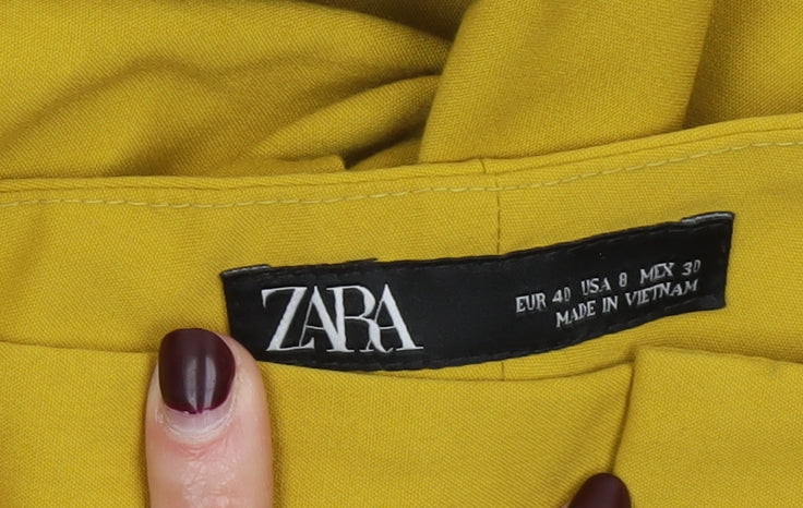 Zara Women Yellow Slim Cropped Trousers Size 12 Stretch Workwear