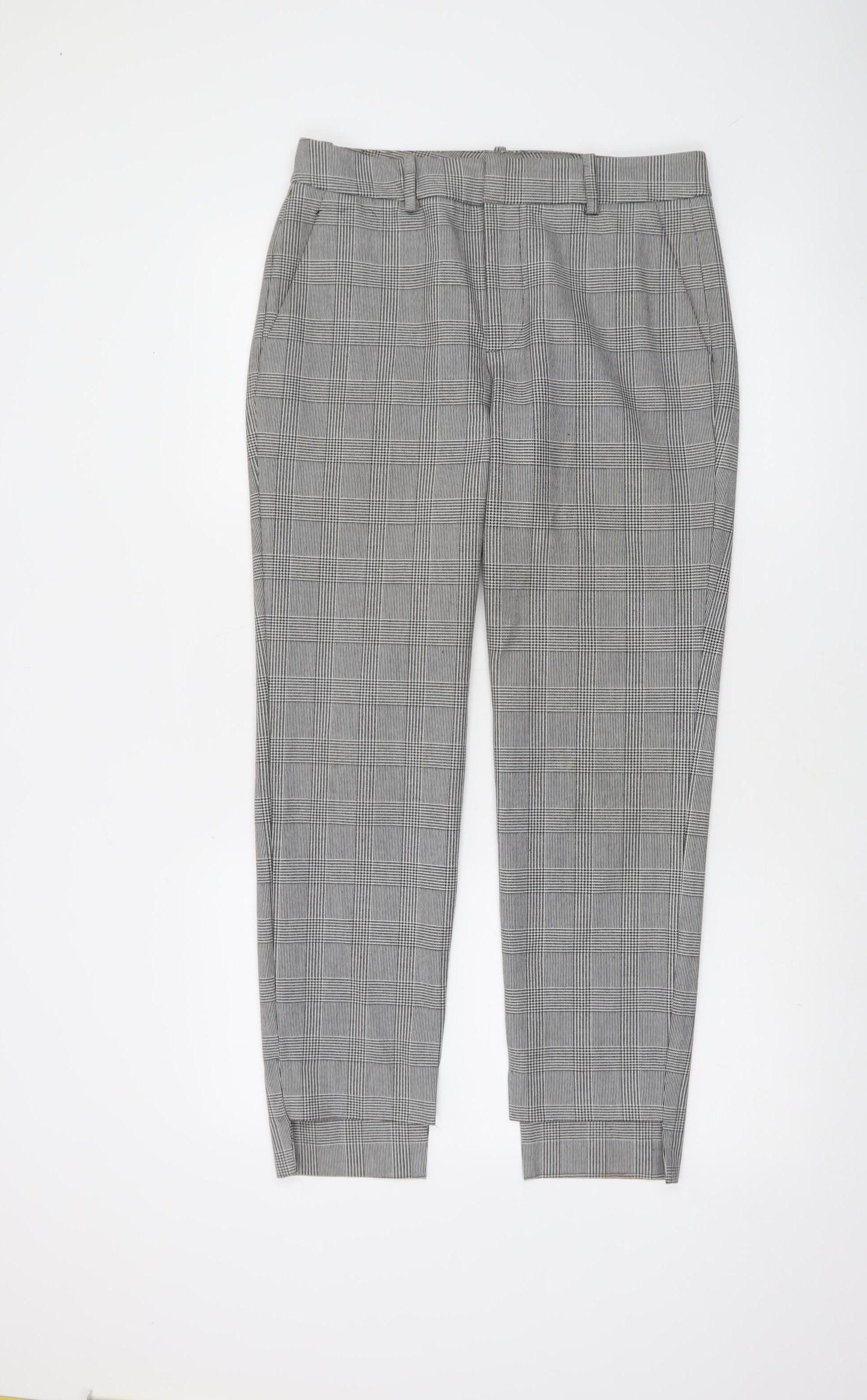 Zara Women Grey Check Slim Tapered Trousers Size 8