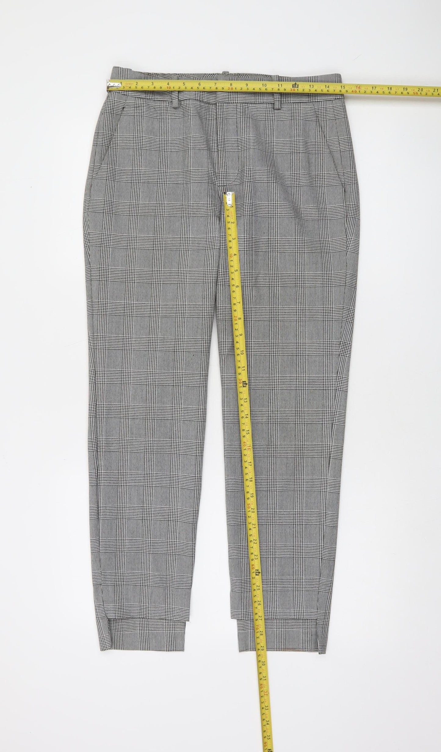 Zara Women Grey Check Slim Tapered Trousers Size 8