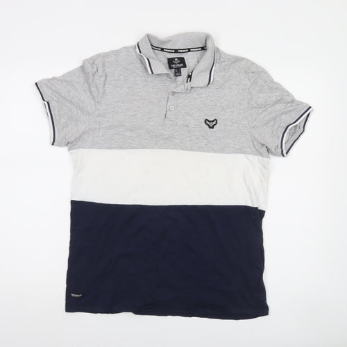 Threadbare Men's Grey Colourblock Polo Shirt Size L Cotton Blend