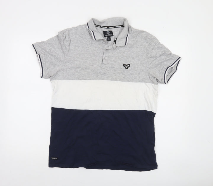 Threadbare Men's Grey Colourblock Polo Shirt Size L Cotton Blend