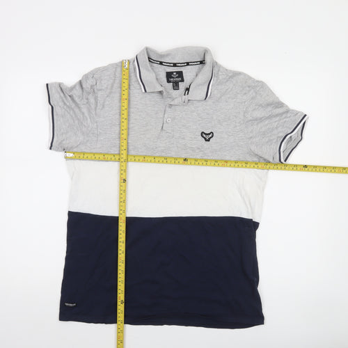 Threadbare Men's Grey Colourblock Polo Shirt Size L Cotton Blend