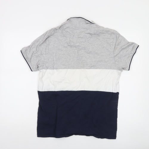 Threadbare Men's Grey Colourblock Polo Shirt Size L Cotton Blend