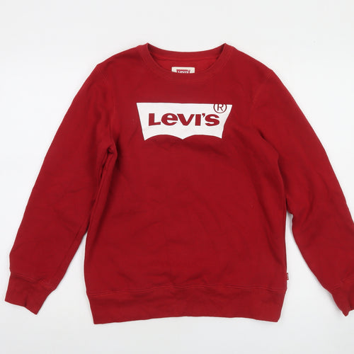 Levi's Boys Red Graphic Logo Pullover Sweatshirt 16 Years Fleece Crew Neck