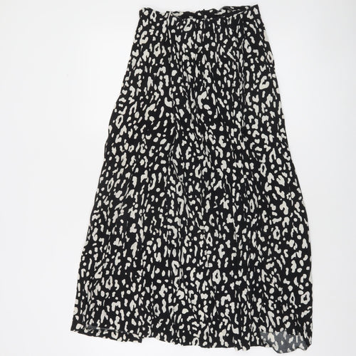 Zara Women’s Black Animal Print Pleated Midi Skirt Size 8
