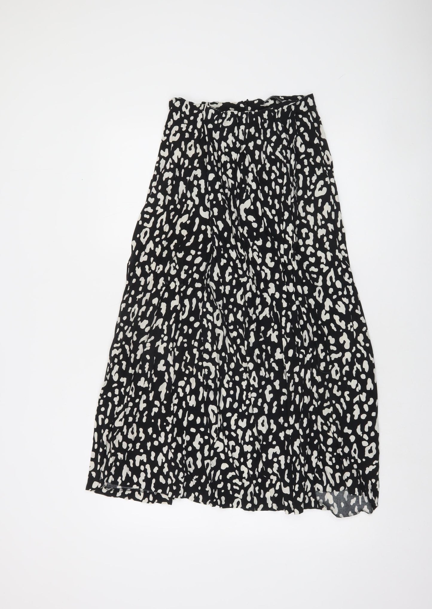 Zara Women’s Black Animal Print Pleated Midi Skirt Size 8