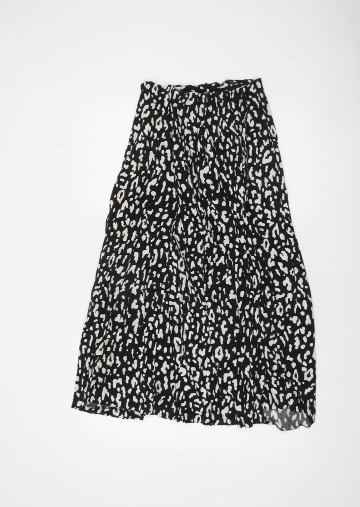 Zara Women’s Black Animal Print Pleated Midi Skirt Size 8
