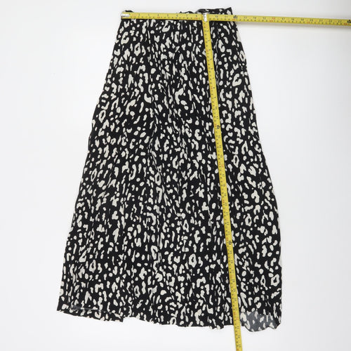 Zara Women’s Black Animal Print Pleated Midi Skirt Size 8