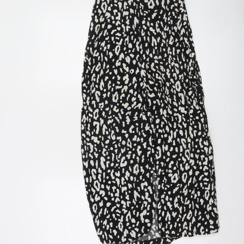 Zara Women’s Black Animal Print Pleated Midi Skirt Size 8