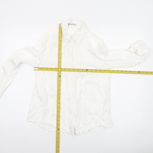 Zara Women White Long Sleeve Collared Button-Up Shirt Size 12