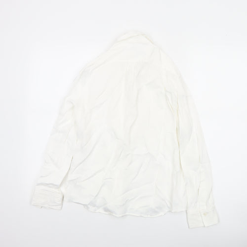 Zara Women White Long Sleeve Collared Button-Up Shirt Size 12
