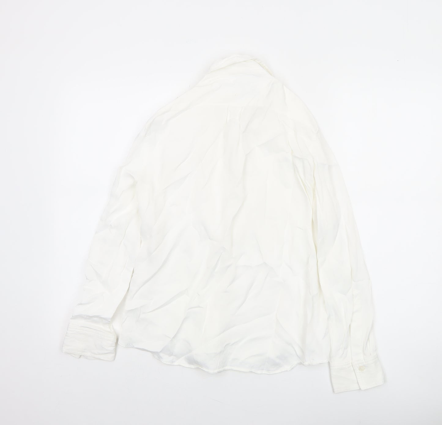 Zara Women White Long Sleeve Collared Button-Up Shirt Size 12
