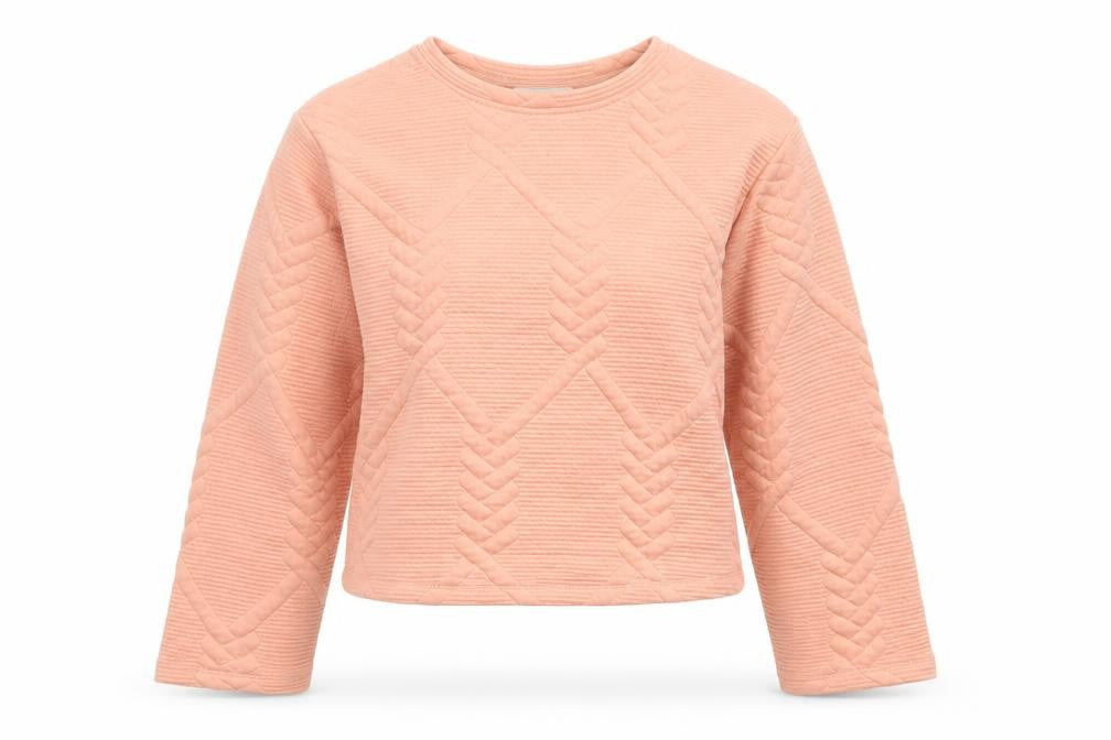 Front view of Gallery Women’s Peach Textured Pullover Sweatshirt UK S