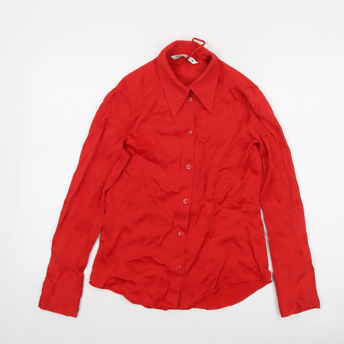 Zara Women Red Collared Button-Up Long Sleeve Shirt S