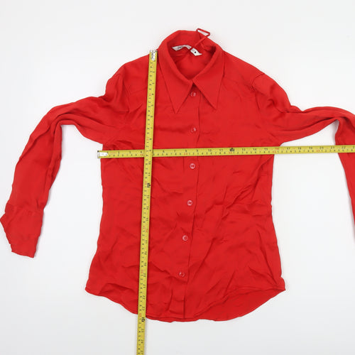 Zara Women Red Collared Button-Up Long Sleeve Shirt S