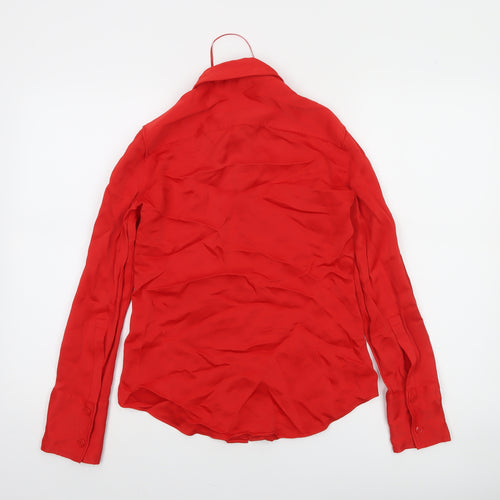 Zara Women Red Collared Button-Up Long Sleeve Shirt S