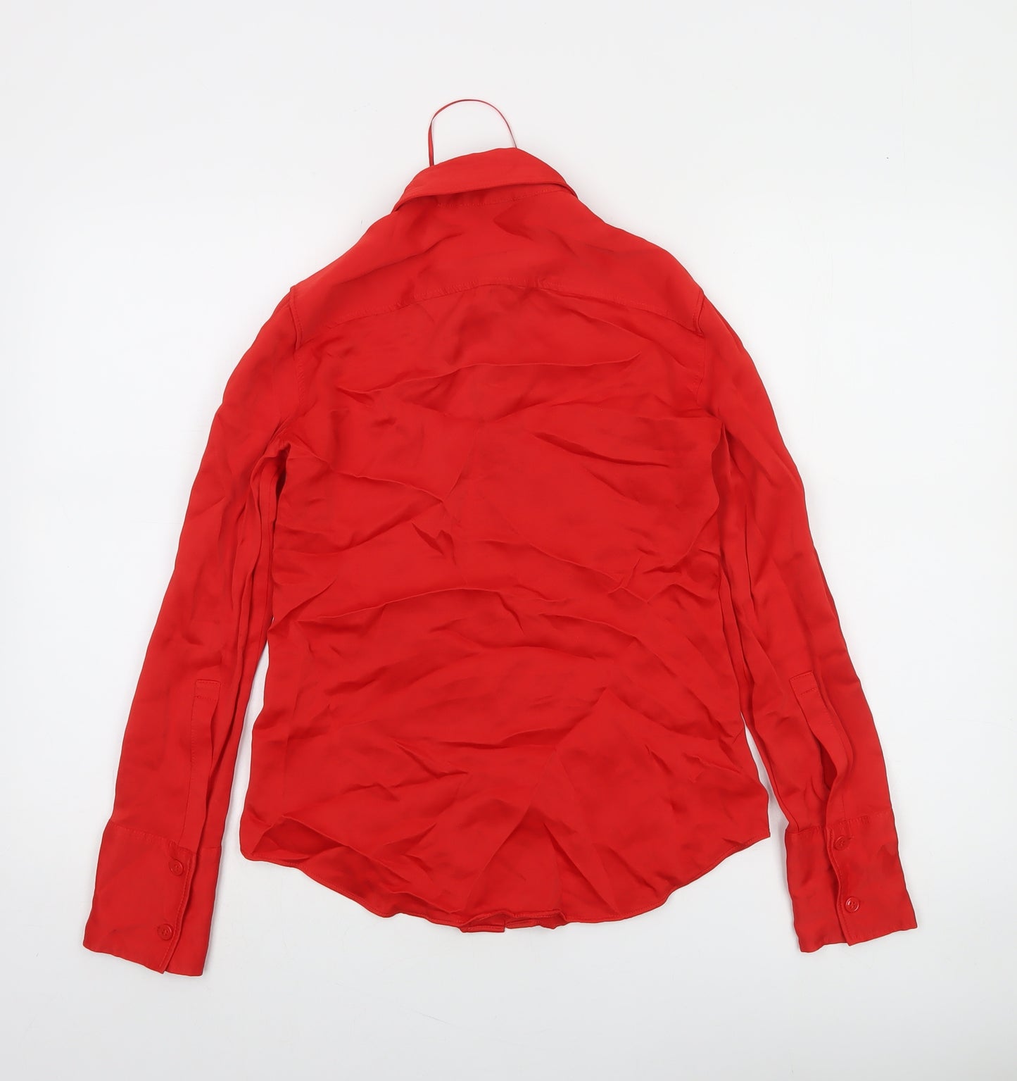 Zara Women Red Collared Button-Up Long Sleeve Shirt S