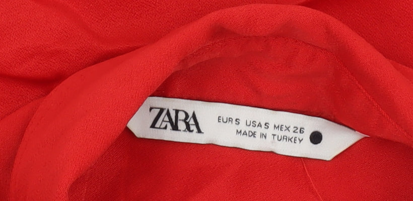 Zara Women Red Collared Button-Up Long Sleeve Shirt S