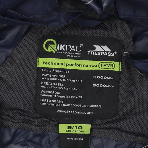 Trespass Boys Blue Waterproof Hooded Rain Jacket 9-10 Years