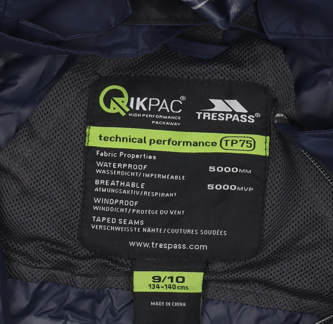 Trespass Boys Blue Waterproof Hooded Rain Jacket 9-10 Years