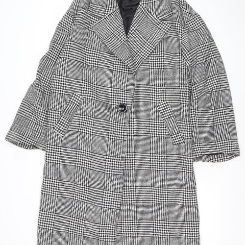 Pitti Women’s Black Check Wool Blend Long Overcoat Size L