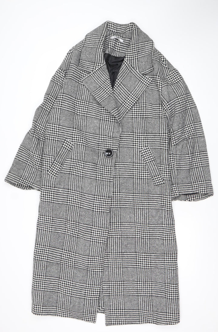 Pitti Women’s Black Check Wool Blend Long Overcoat Size L