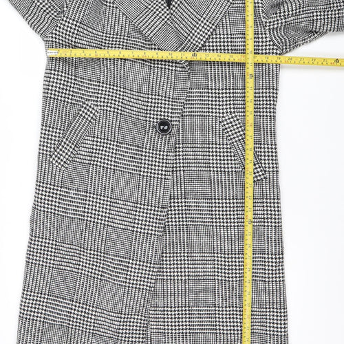 Pitti Women’s Black Check Wool Blend Long Overcoat Size L