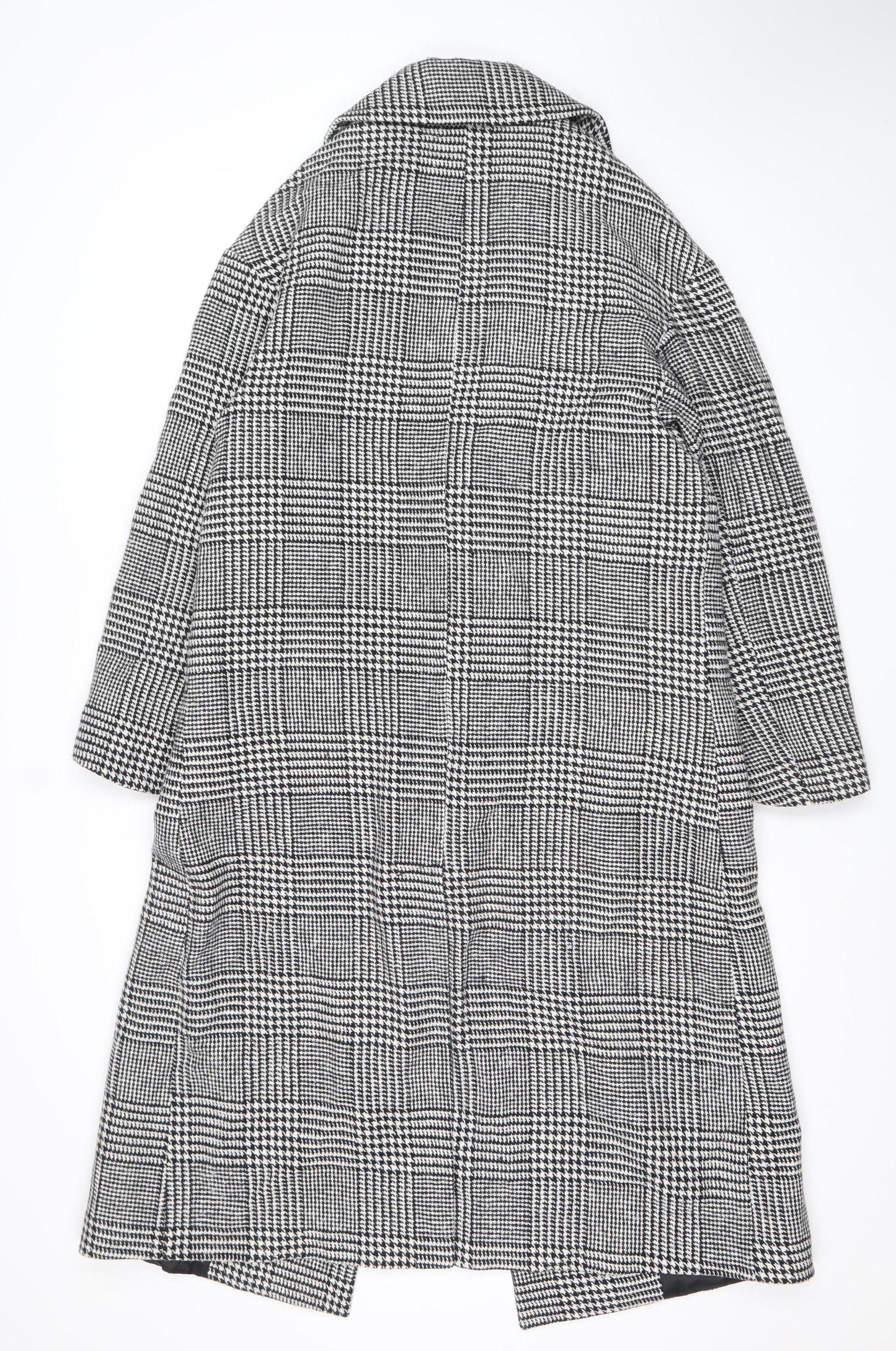 Pitti Women’s Black Check Wool Blend Long Overcoat Size L